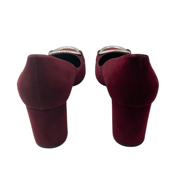 PRADA BURGUNDY / SILVER BUCKLE SUEDE PUMPS - Picture 6 of 8